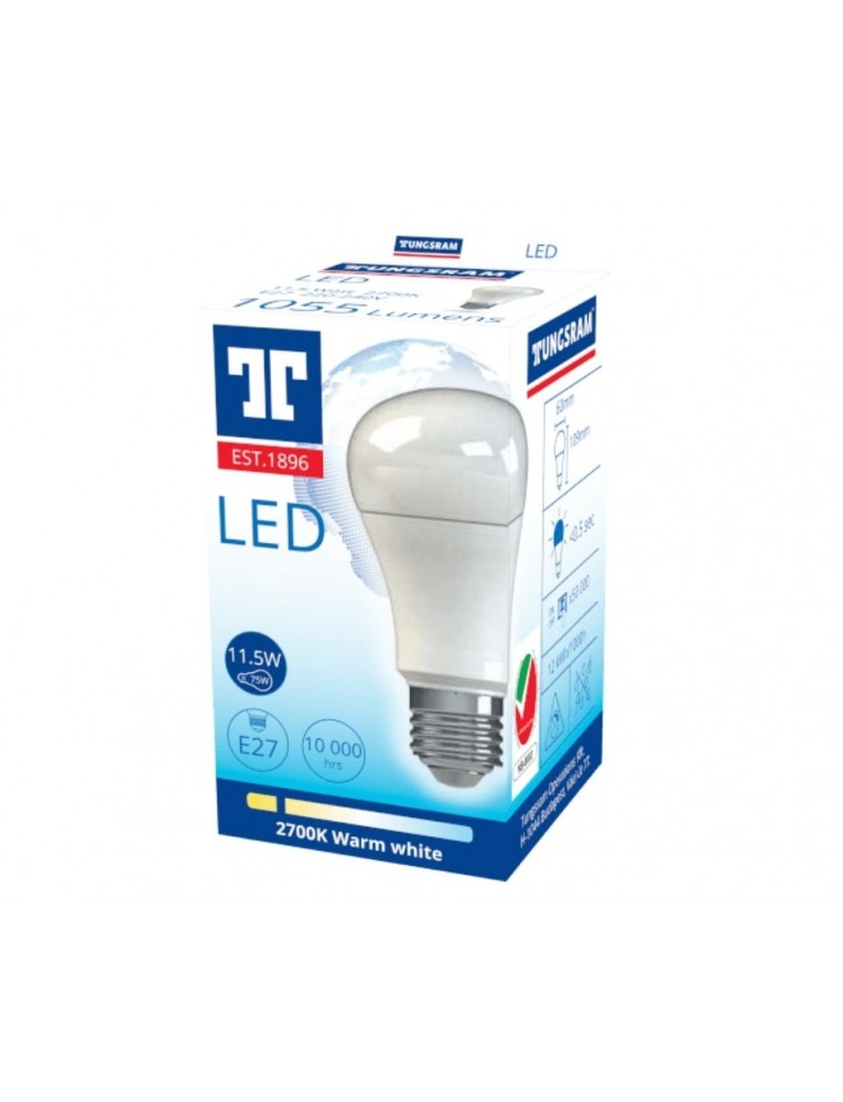 TUNGSRAM E27 LED izzó 11,5W (~70W helyett) nagy fényerő melegfehér 2700K  1050lm tejüveg  827 A60 ECO  93104792