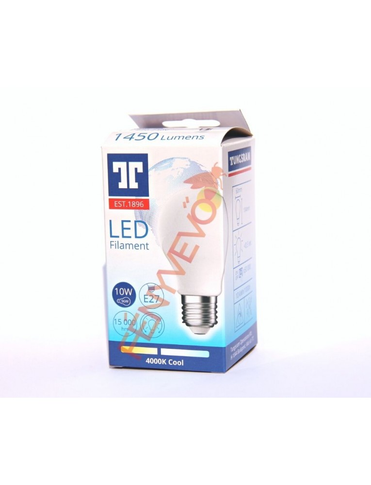 TUNGSRAM E27 LED izzó 10W (~60W helyett) nagy fényerő nappali fehér 4000K 1450lm tej üveg 827 A60 dekor 93115948